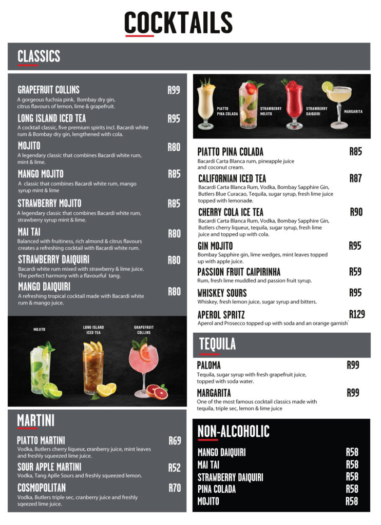 COCKTAIL MENU Piatto Restaurant Grill